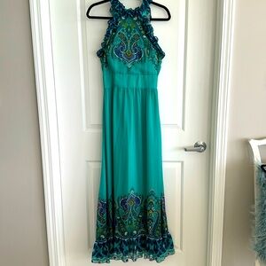 Boston Proper Green Paisley Ruffle Trim Maxi Sz 6